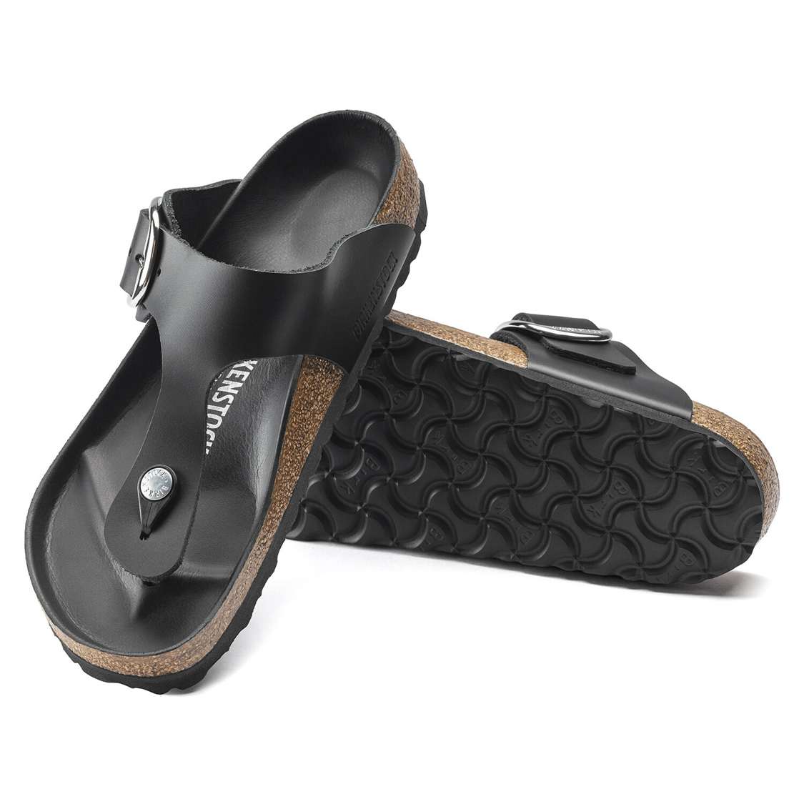 Birkenstock Gizeh Big Buckle Leather One Strap Sandals Black | p9kLLsaxBLg