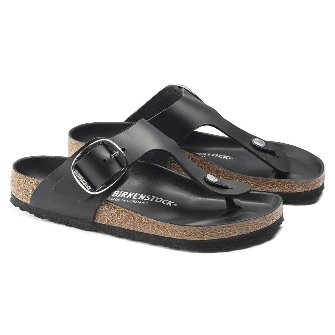 Birkenstock Gizeh Big Buckle Leather One Strap Sandals Black | p9kLLsaxBLg