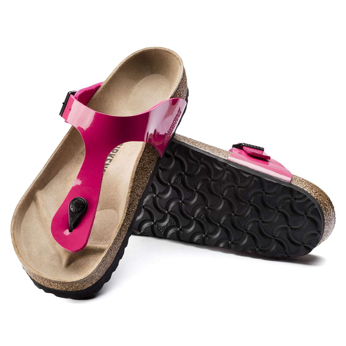 Birkenstock Gizeh Birko-Flor Patent One Strap Sandals Fuchsia | AgfcvQLjpVo