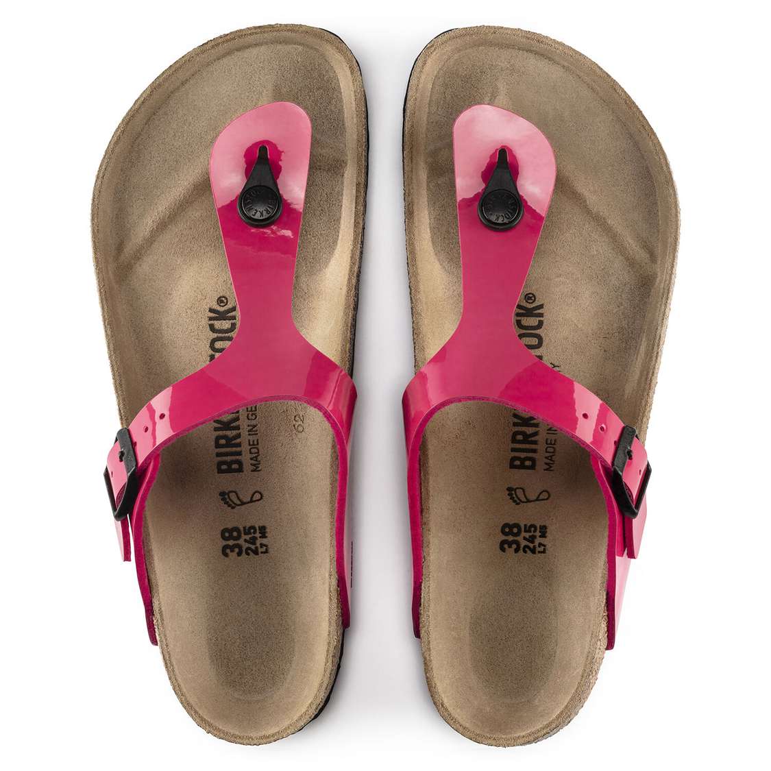 Birkenstock Gizeh Birko-Flor Patent One Strap Sandals Fuchsia | AgfcvQLjpVo