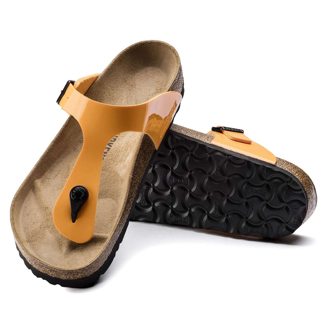 Birkenstock Gizeh Birko-Flor Patent One Strap Sandals Gold | VpY7GBDleX3