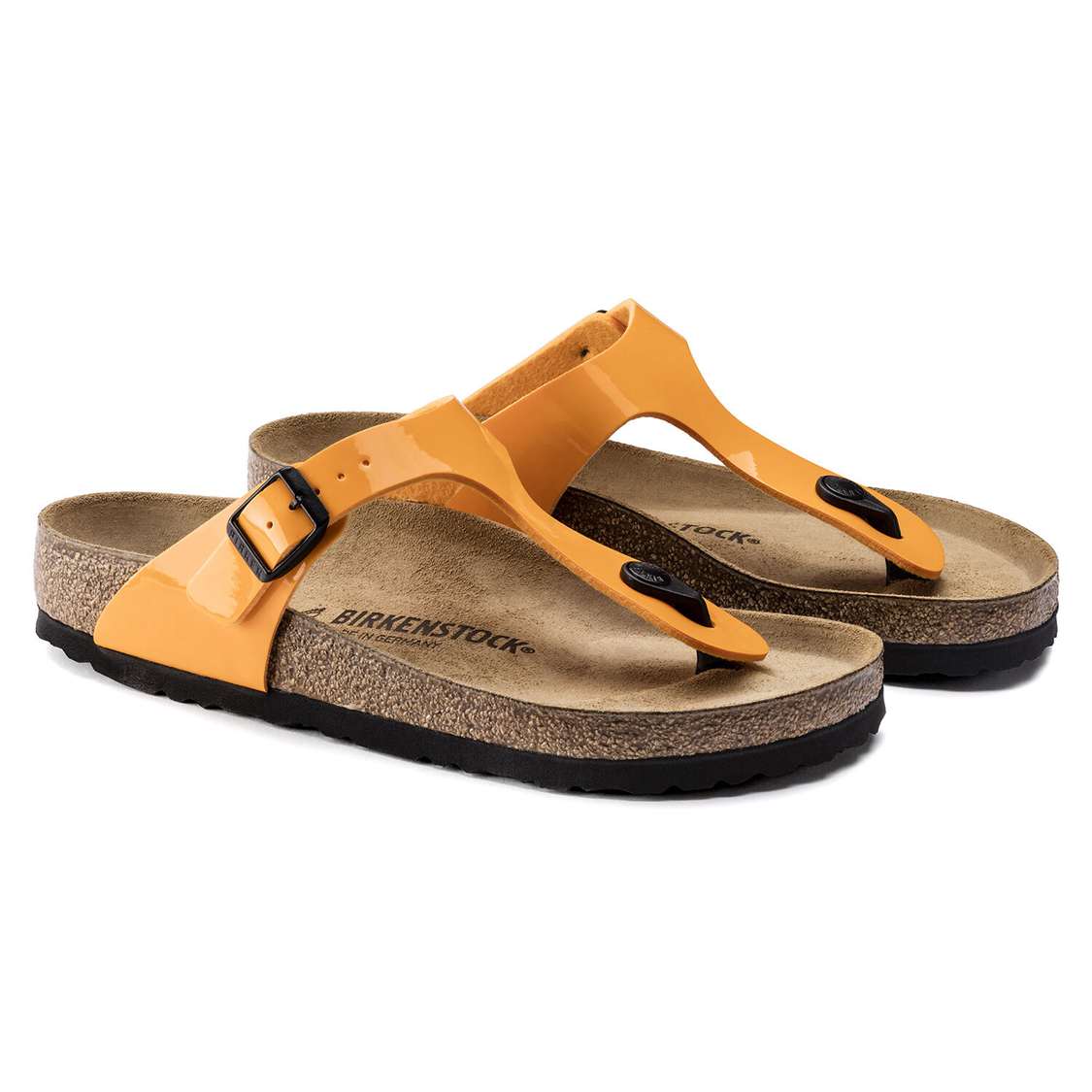 Birkenstock Gizeh Birko-Flor Patent One Strap Sandals Gold | VpY7GBDleX3