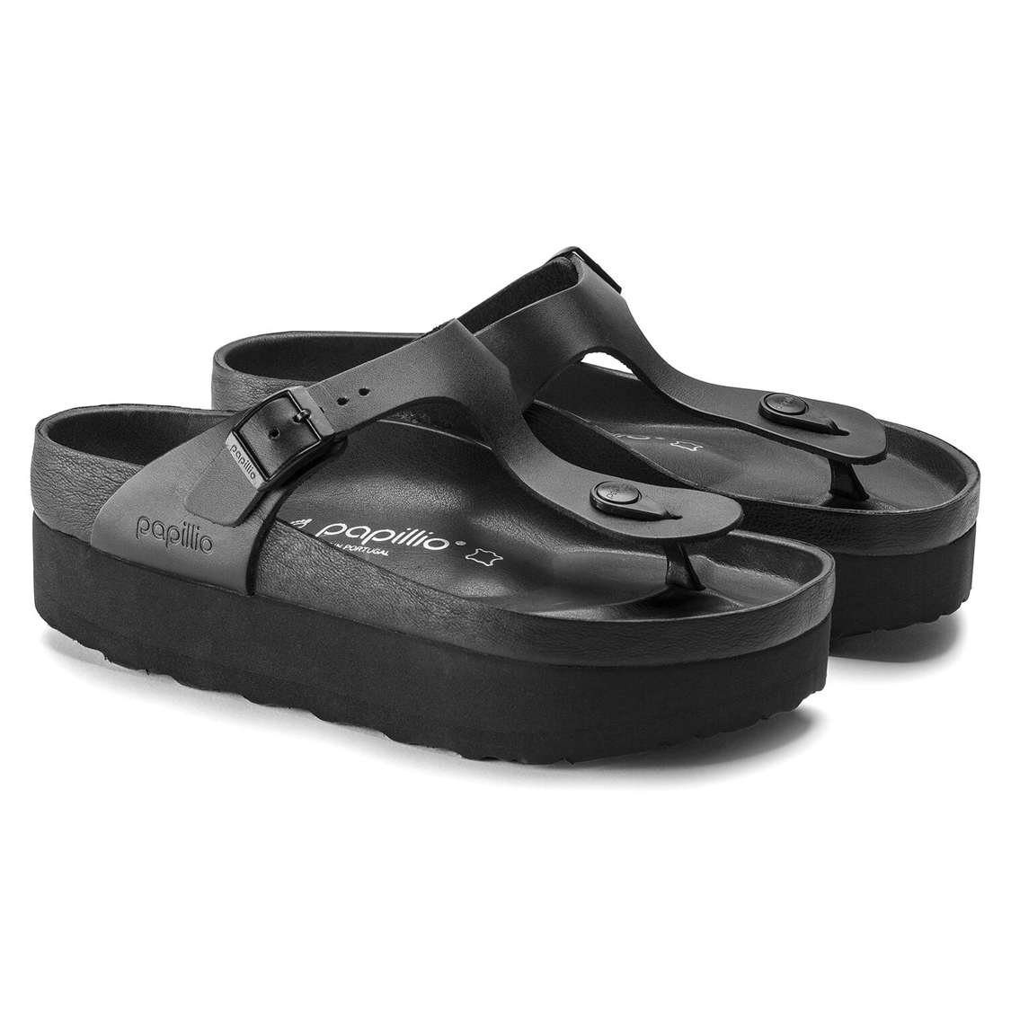 Birkenstock Gizeh Platform Leather Platforms Sandals Black | naZS7Thc1My