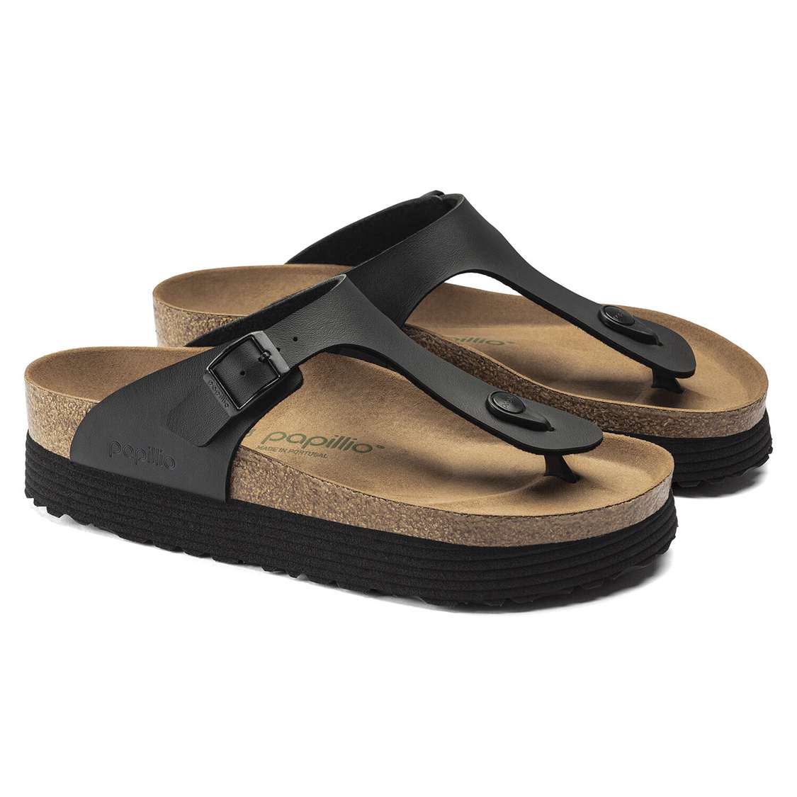 Birkenstock Gizeh Platform Vegan Birko-Flor One Strap Sandals Black | 6cjTToYMCnE