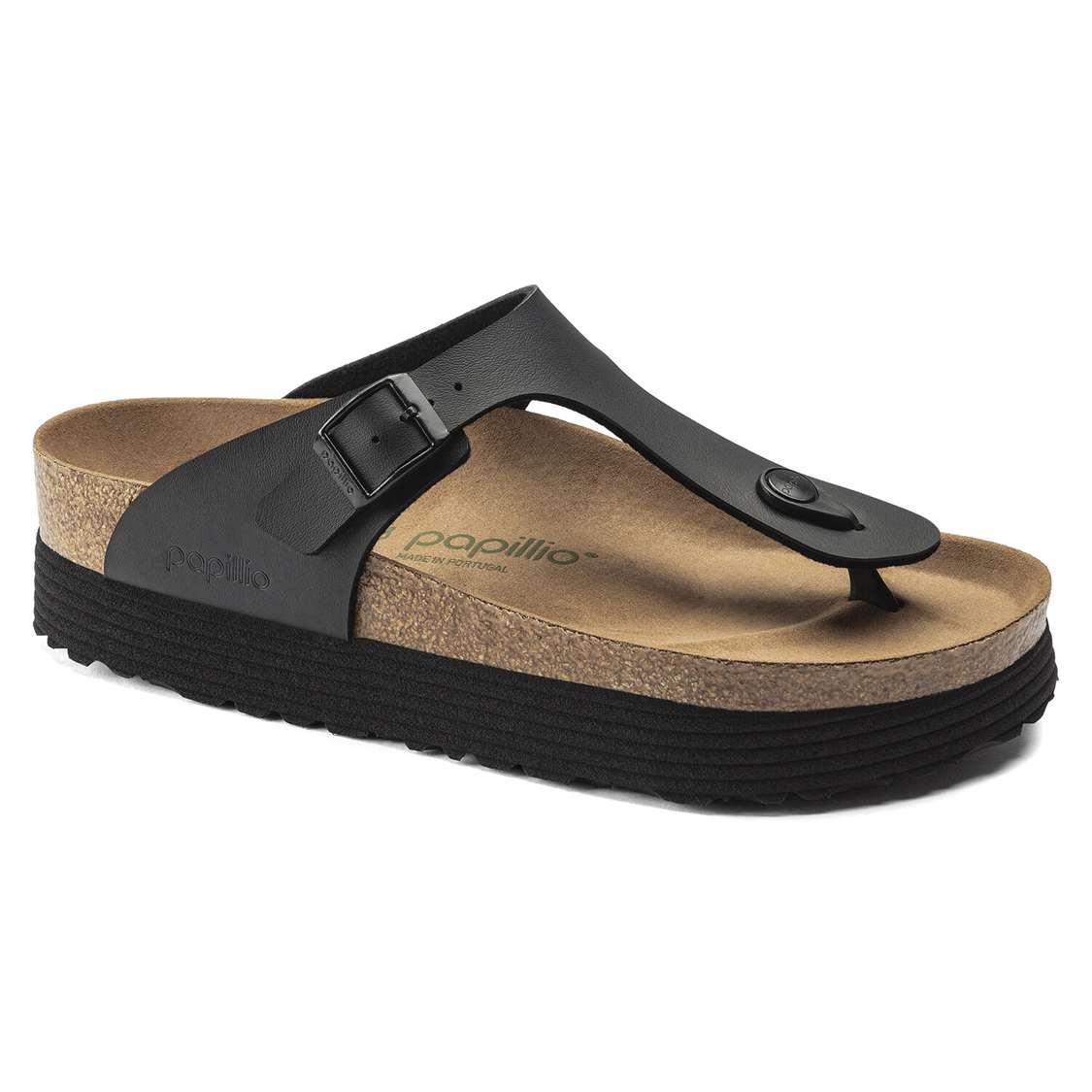 Birkenstock Gizeh Platform Vegan Birko-Flor One Strap Sandals Black | 6cjTToYMCnE