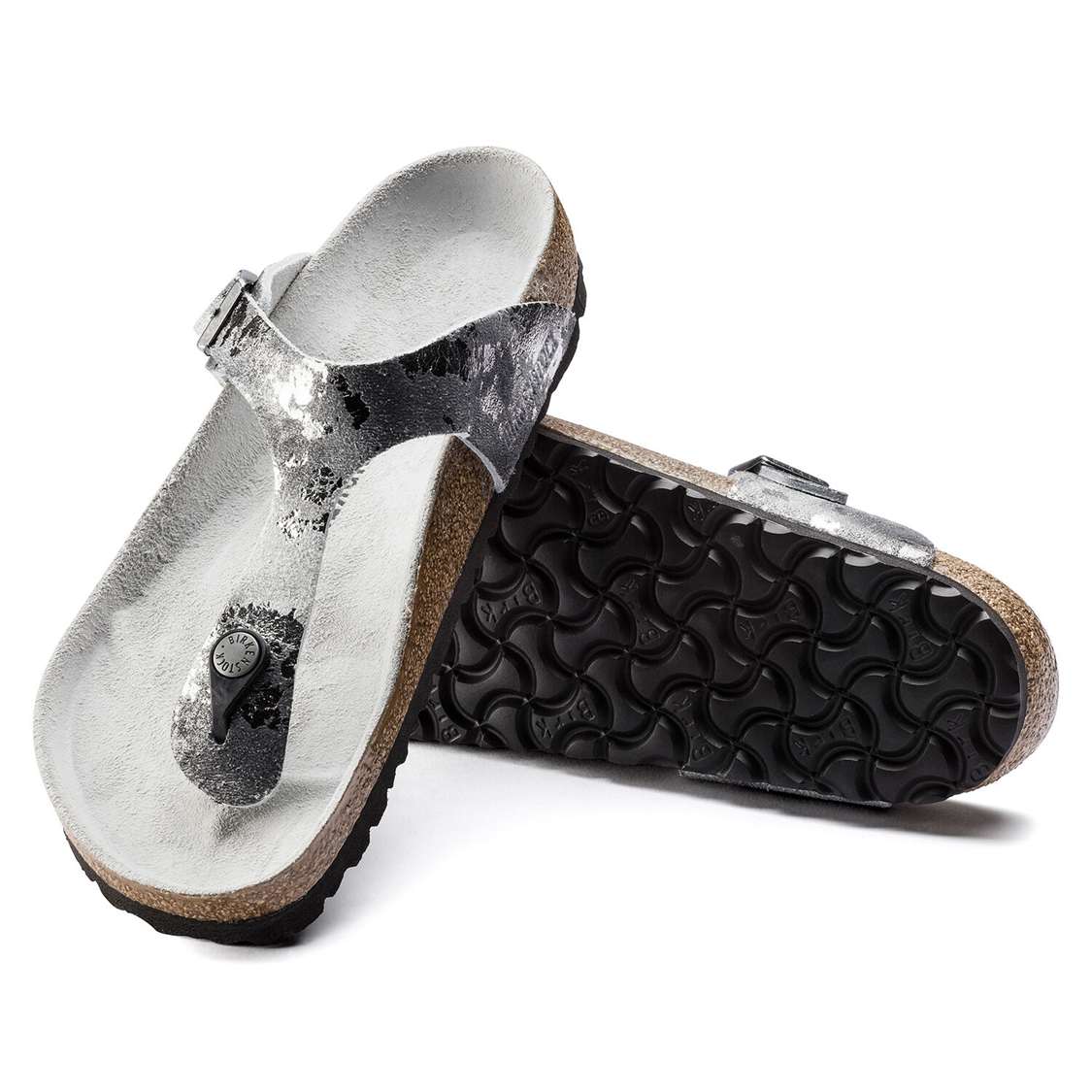 Birkenstock Gizeh Suede Leather One Strap Sandals Grey Silver | RZ6NdG3AzQW