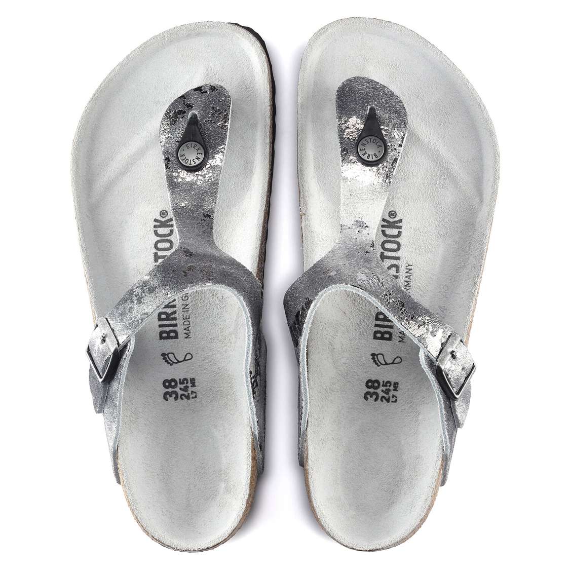 Birkenstock Gizeh Suede Leather One Strap Sandals Grey Silver | RZ6NdG3AzQW