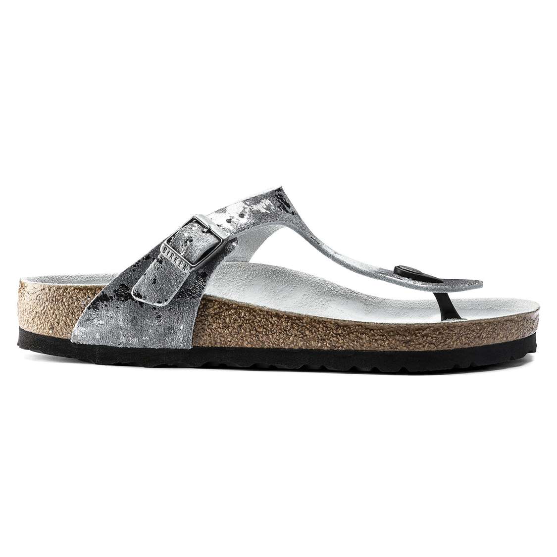 Birkenstock Gizeh Suede Leather One Strap Sandals Grey Silver | RZ6NdG3AzQW