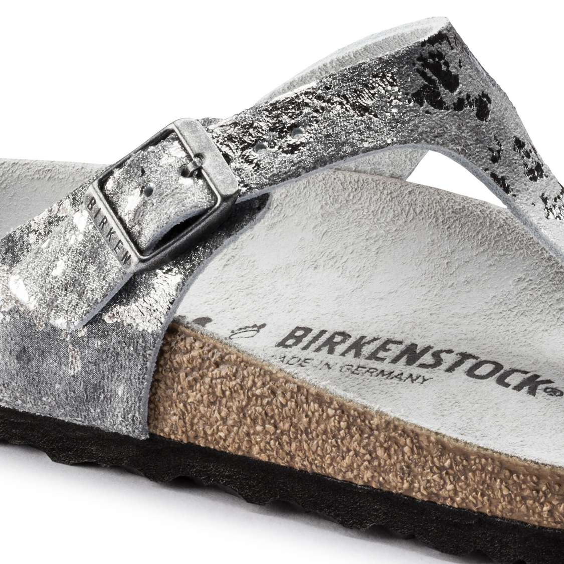 Birkenstock Gizeh Suede Leather One Strap Sandals Grey Silver | RZ6NdG3AzQW