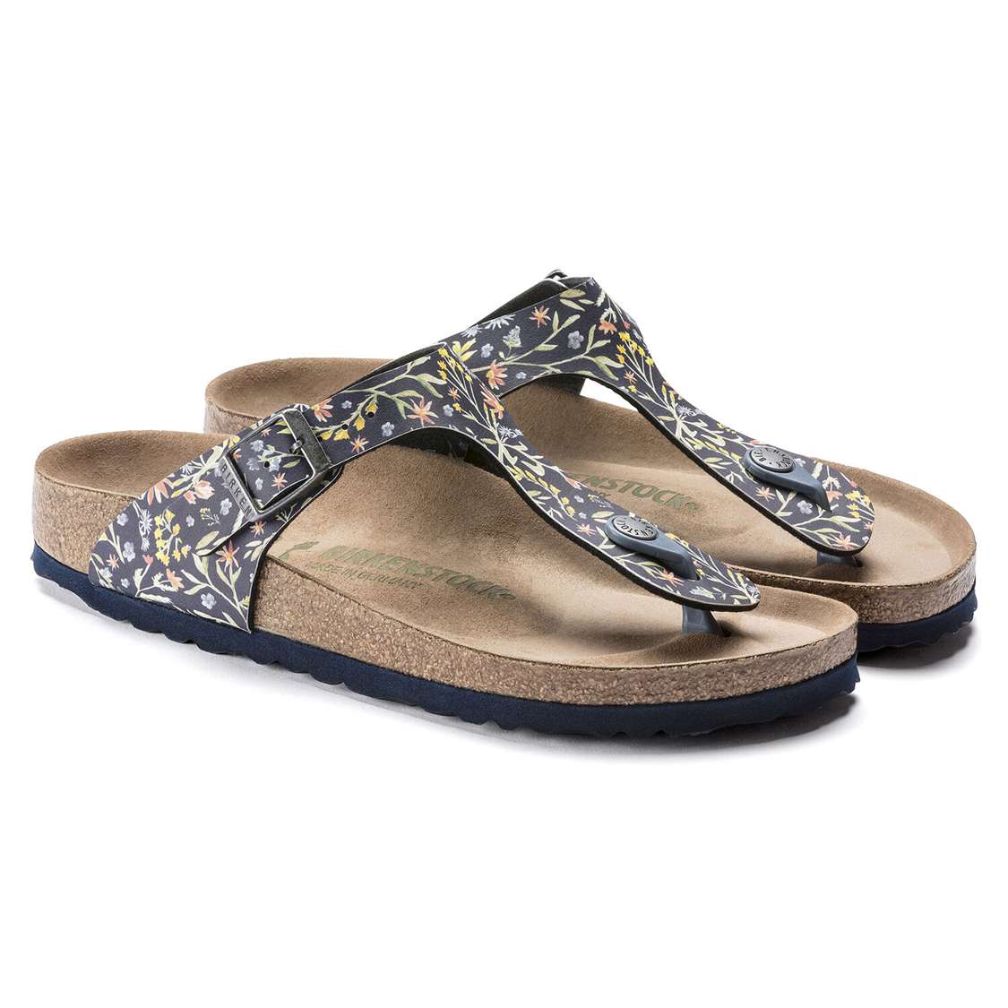 Birkenstock Gizeh Vegan Birko-Flor One Strap Sandals Flower Navy | 3bZKMsQ3h5Z