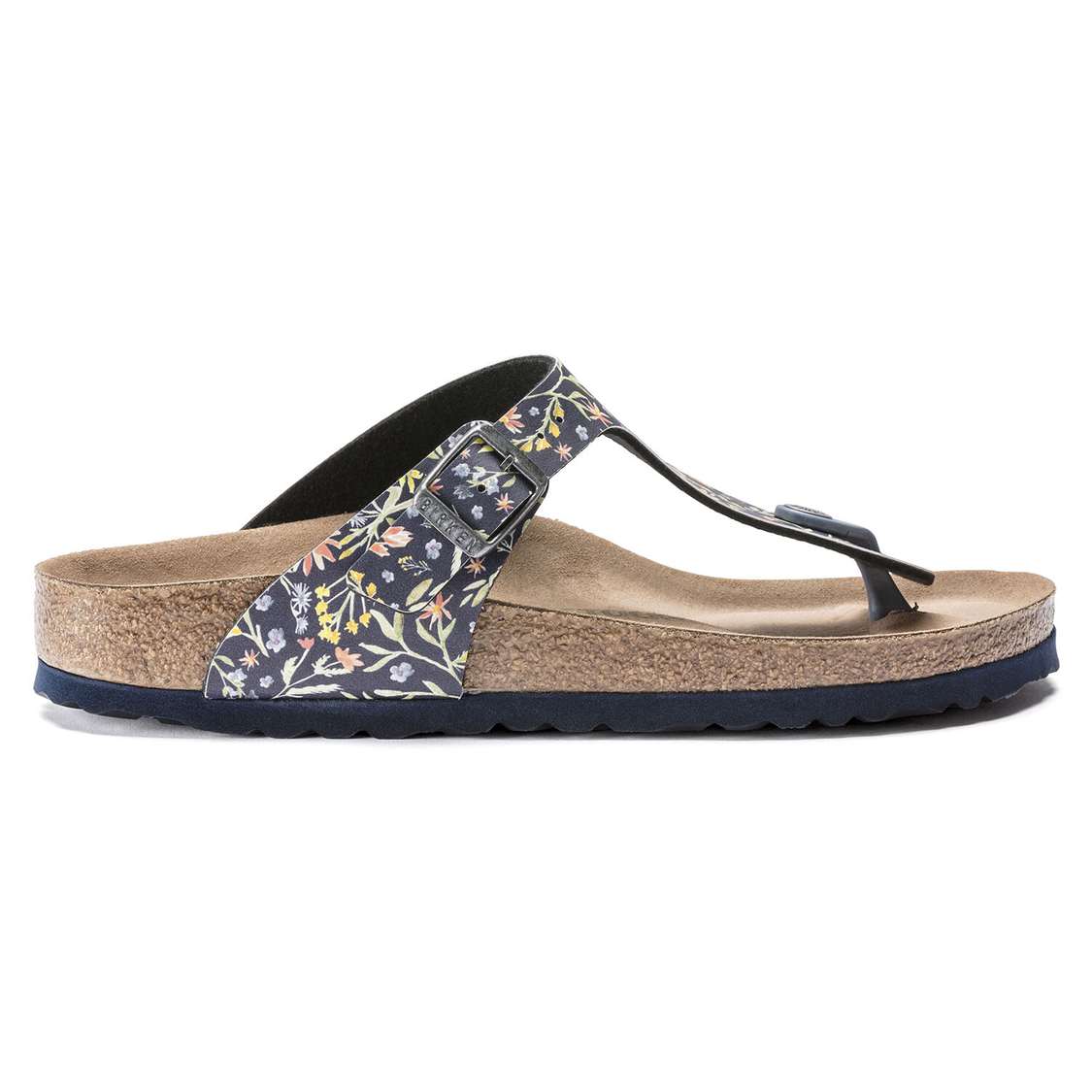 Birkenstock Gizeh Vegan Birko-Flor One Strap Sandals Flower Navy | 3bZKMsQ3h5Z