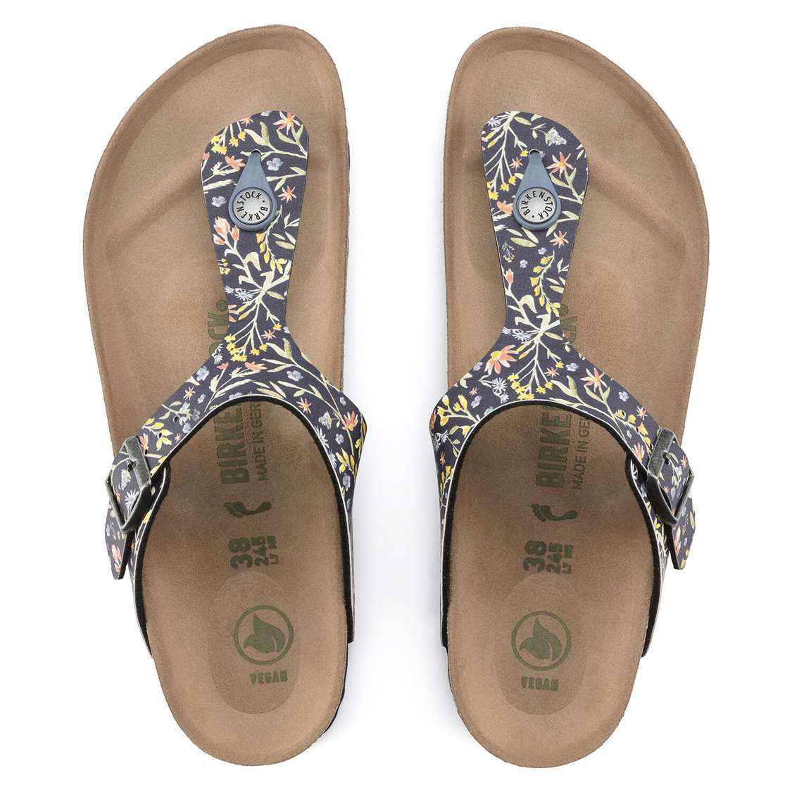 Birkenstock Gizeh Vegan Birko-Flor Thong Flower Navy | u21sBRkcbkl