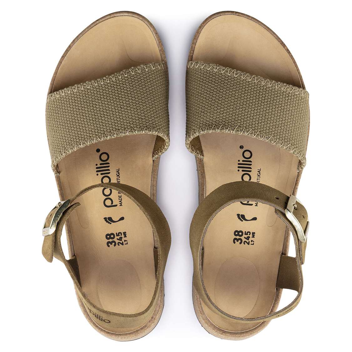 Birkenstock Glenda Suede Leather/Textile Two Strap Sandals Khaki | D6geYSLRgTF