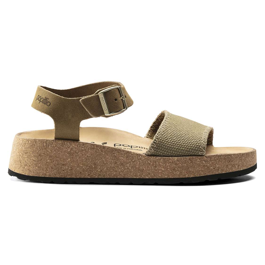 Birkenstock Glenda Suede Leather/Textile Two Strap Sandals Khaki | D6geYSLRgTF