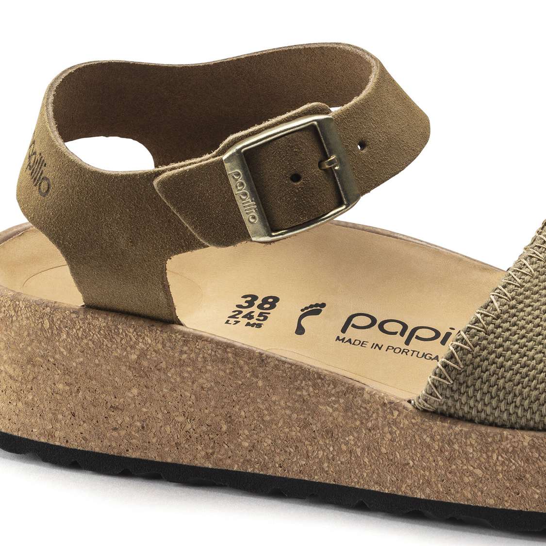 Birkenstock Glenda Suede Leather/Textile Two Strap Sandals Khaki | D6geYSLRgTF