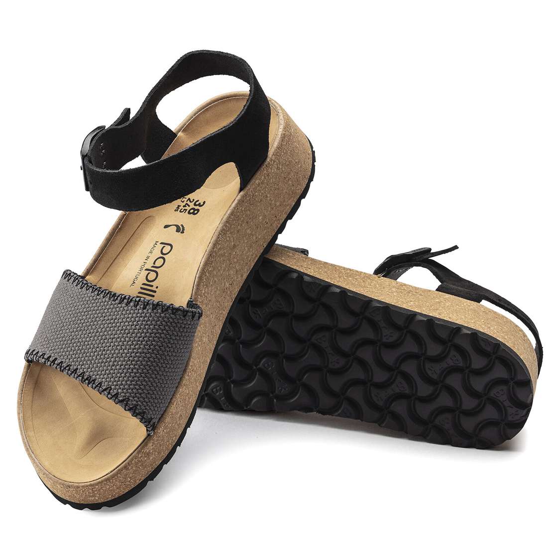 Birkenstock Glenda Suede Leather/Textile Platforms Sandals Dark Grey | aEXMotfORTK