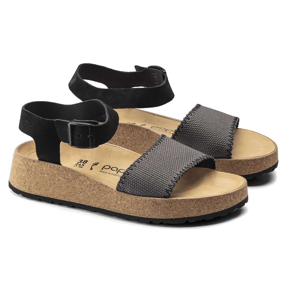 Birkenstock Glenda Suede Leather/Textile Platforms Sandals Dark Grey | aEXMotfORTK