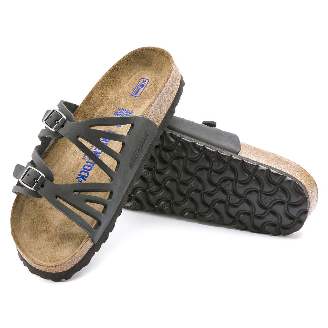 Birkenstock Granada Soft Footbed Oiled Leather Two Strap Sandals Black | H256OsG1PWU