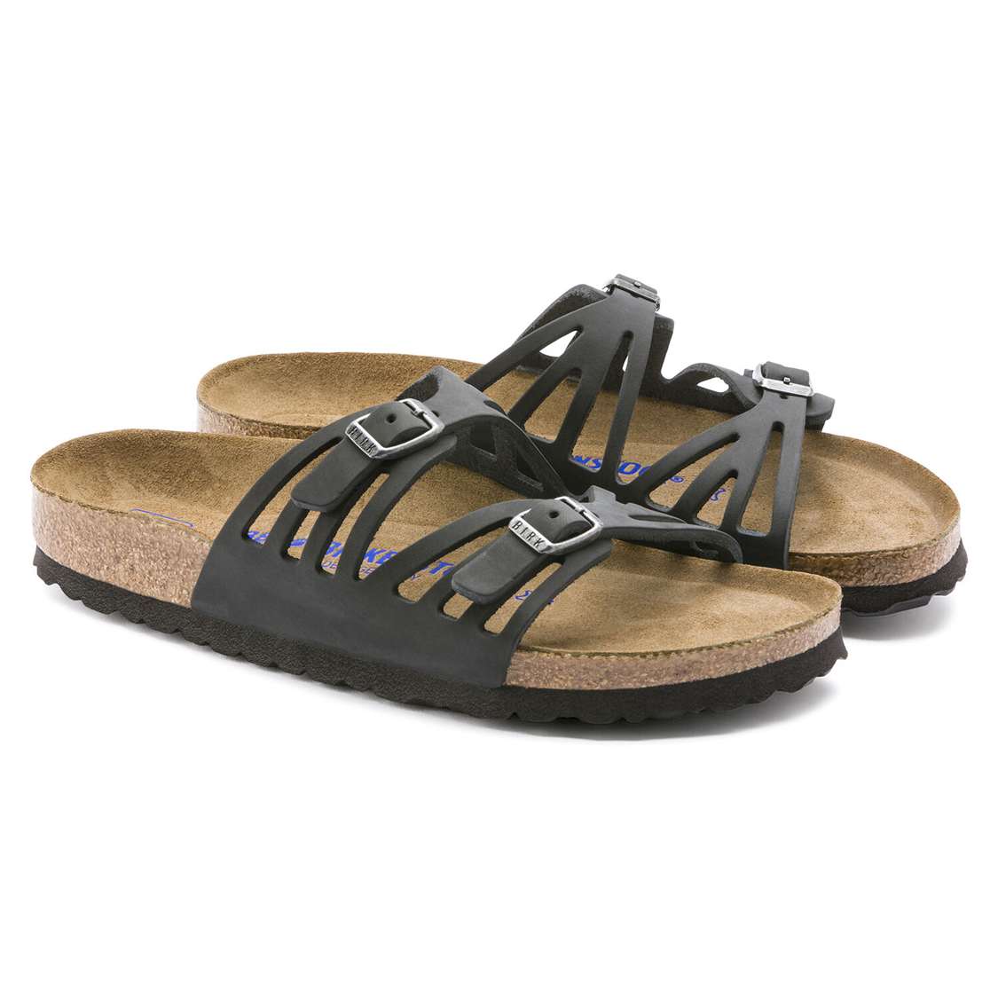 Birkenstock Granada Soft Footbed Oiled Leather Two Strap Sandals Black | H256OsG1PWU