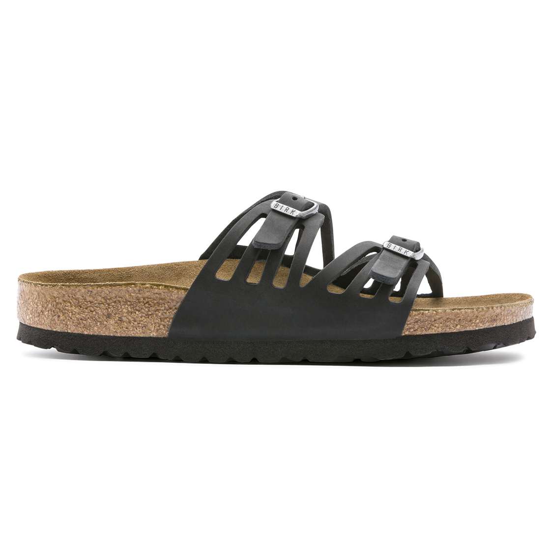 Birkenstock Granada Soft Footbed Oiled Leather Two Strap Sandals Black | H256OsG1PWU