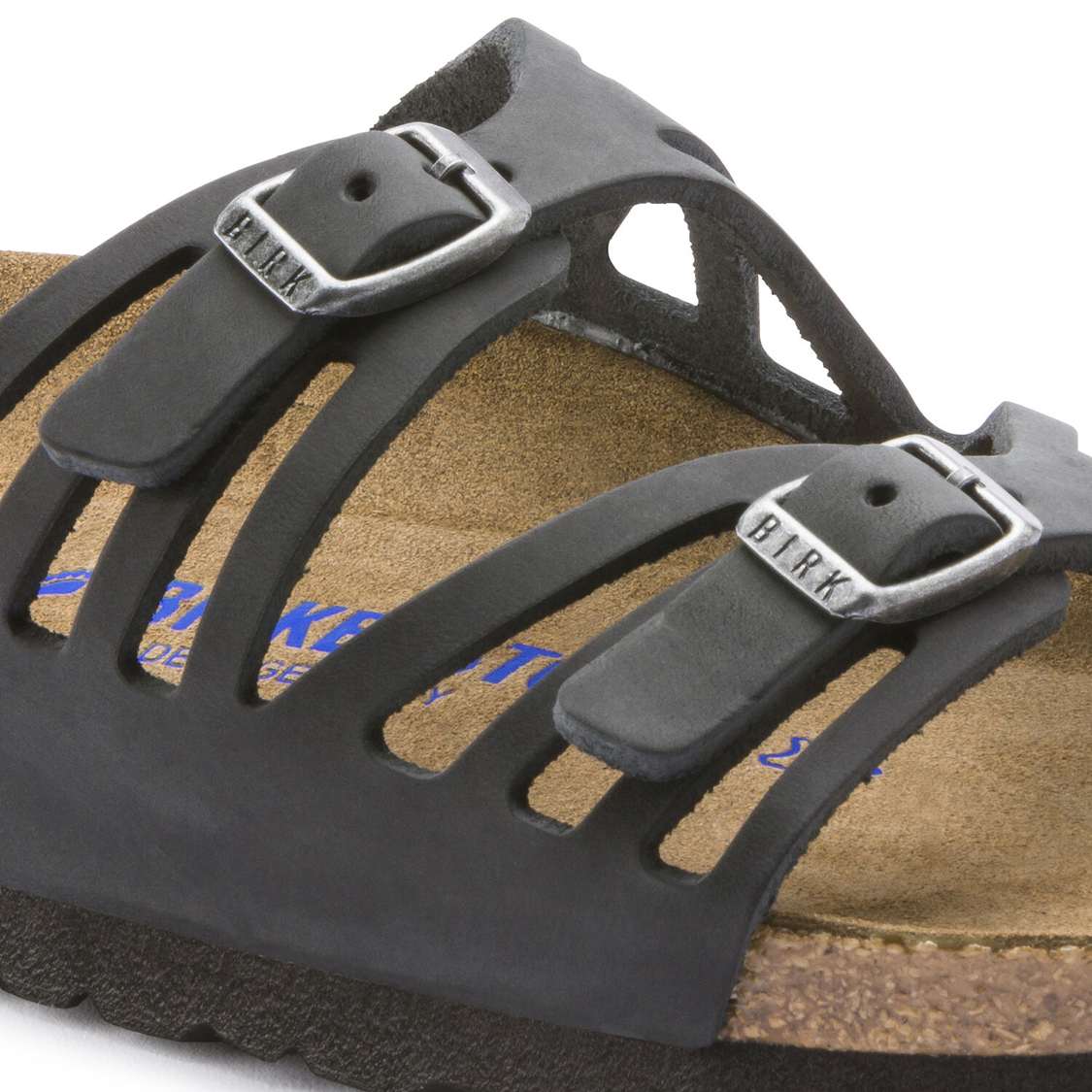 Birkenstock Granada Soft Footbed Oiled Leather Two Strap Sandals Black | H256OsG1PWU