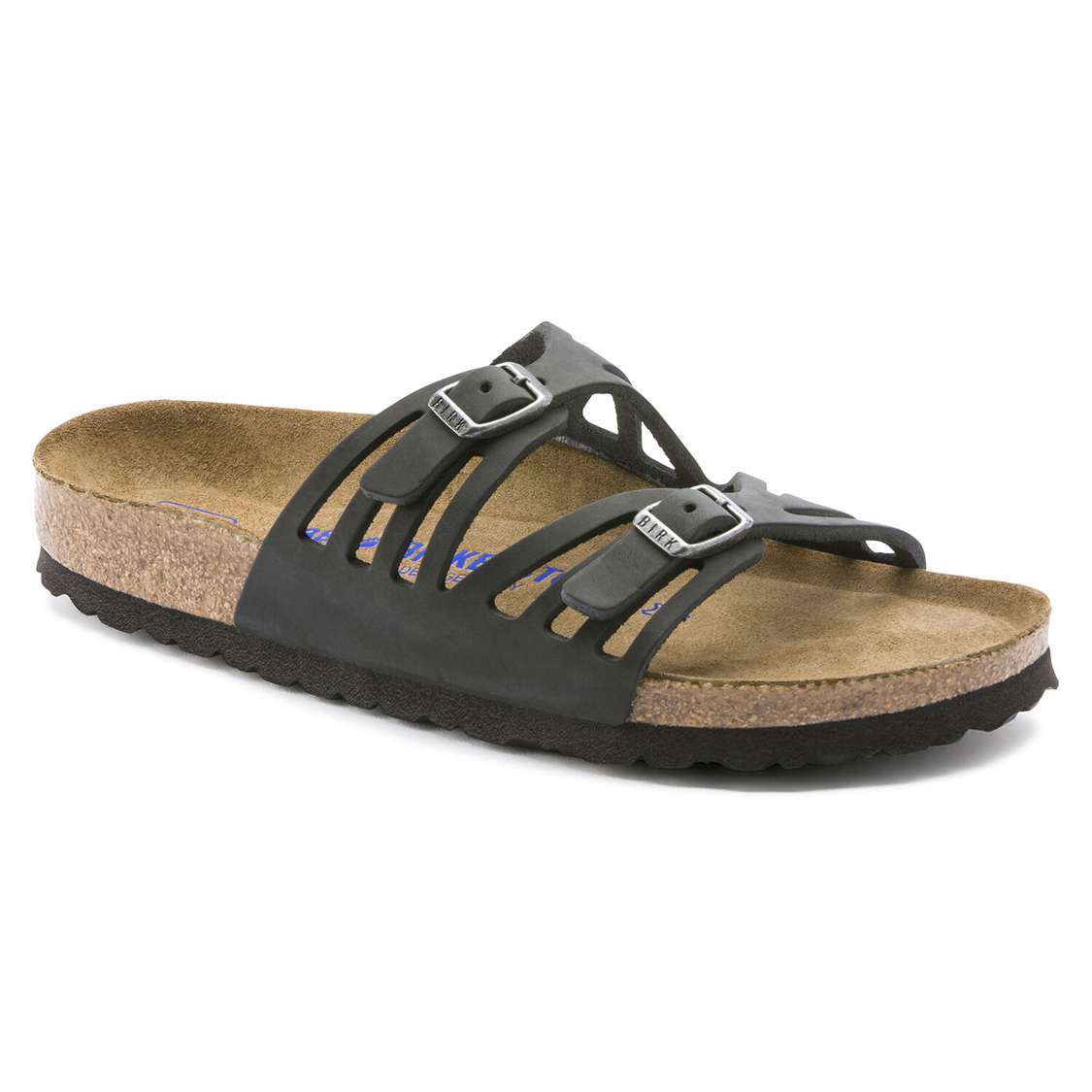 Birkenstock Granada Soft Footbed Oiled Leather Two Strap Sandals Black | H256OsG1PWU