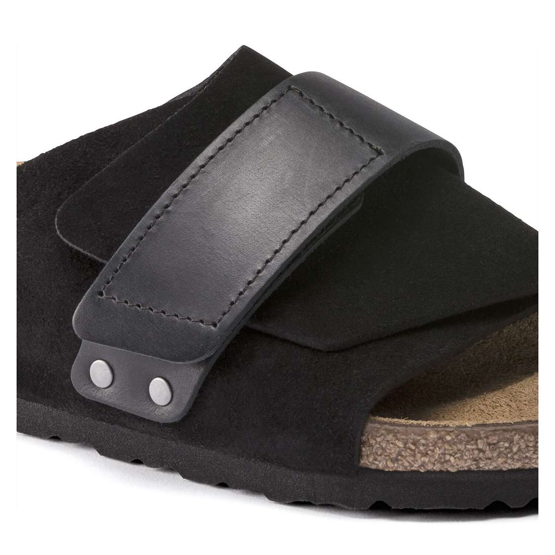 Birkenstock Kyoto Oiled Leather/Suede Leather One Strap Sandals Black | 2avyYr9s4yn