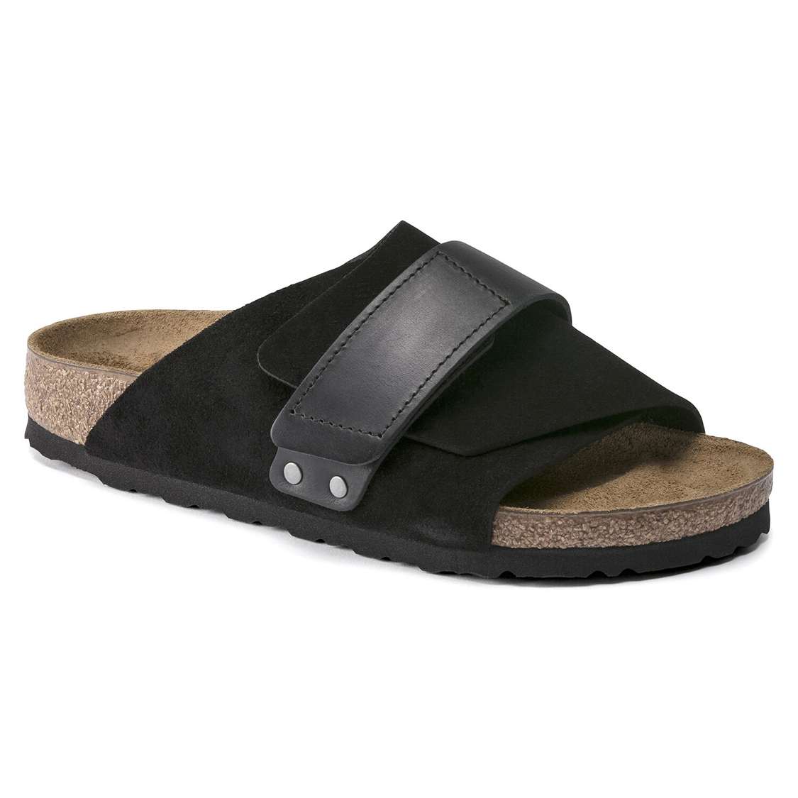 Birkenstock Kyoto Oiled Leather/Suede Leather One Strap Sandals Black | 2avyYr9s4yn