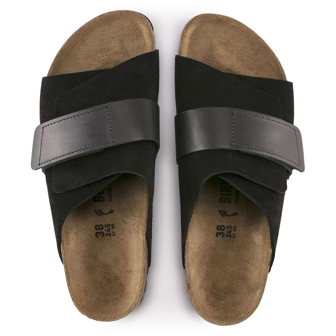 Birkenstock Kyoto Oiled Leather/Suede Leather One Strap Sandals Black | 2avyYr9s4yn