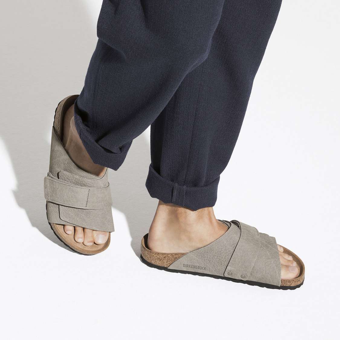 Birkenstock Kyoto Soft Footbed Nubuck Leather One Strap Sandals Grey | n9EtjyArhdF