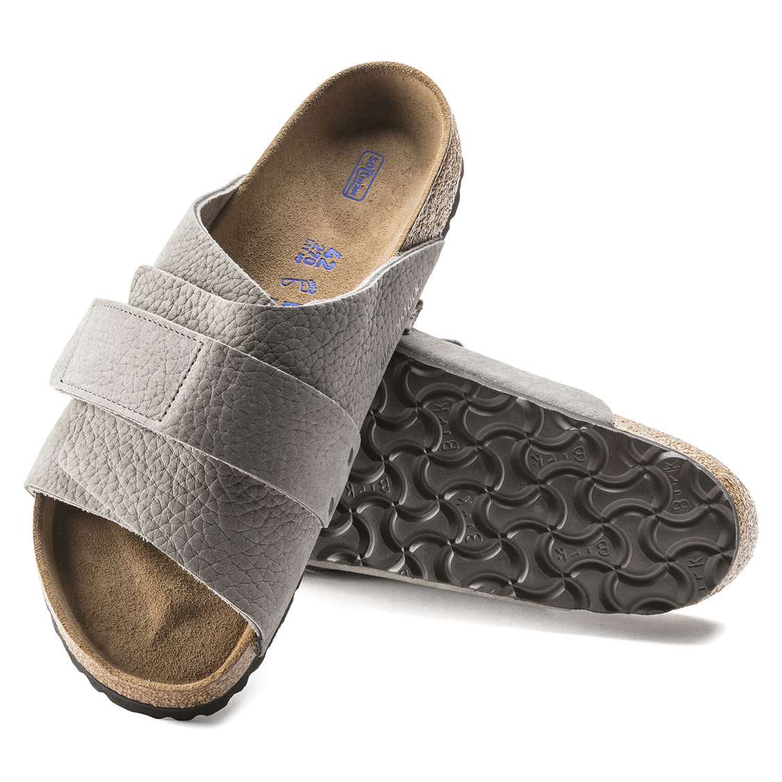 Birkenstock Kyoto Soft Footbed Nubuck Leather One Strap Sandals Grey | n9EtjyArhdF