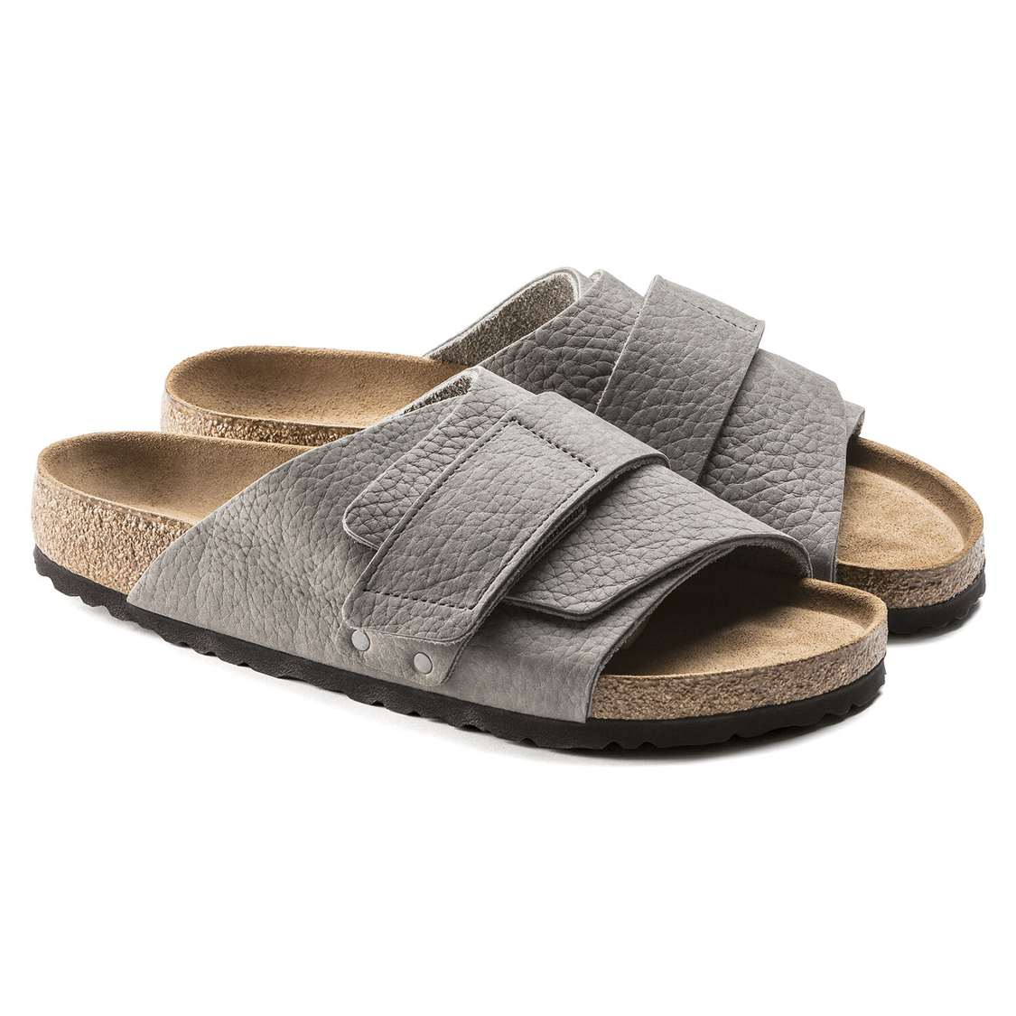 Birkenstock Kyoto Soft Footbed Nubuck Leather One Strap Sandals Grey | n9EtjyArhdF