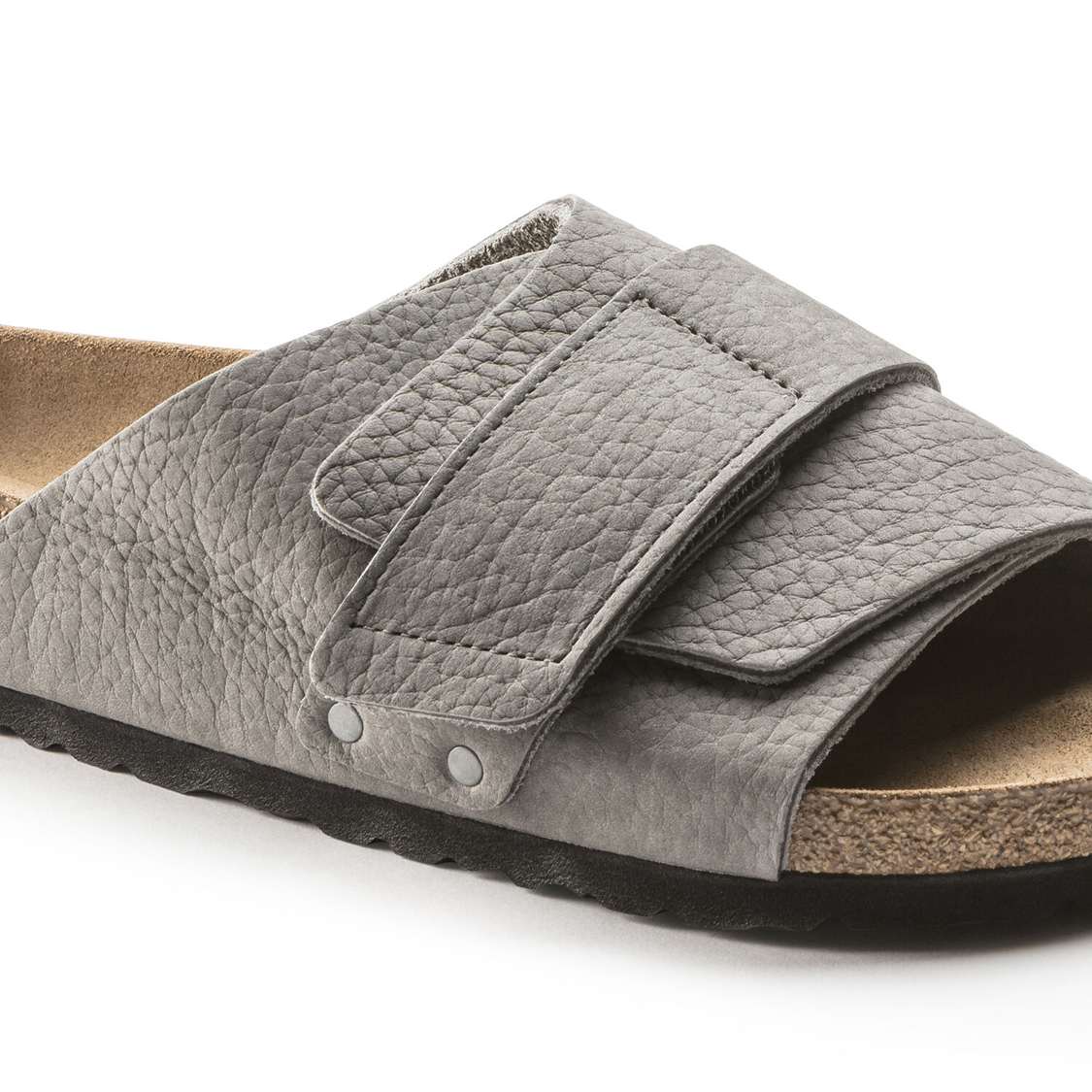 Birkenstock Kyoto Soft Footbed Nubuck Leather One Strap Sandals Grey | n9EtjyArhdF