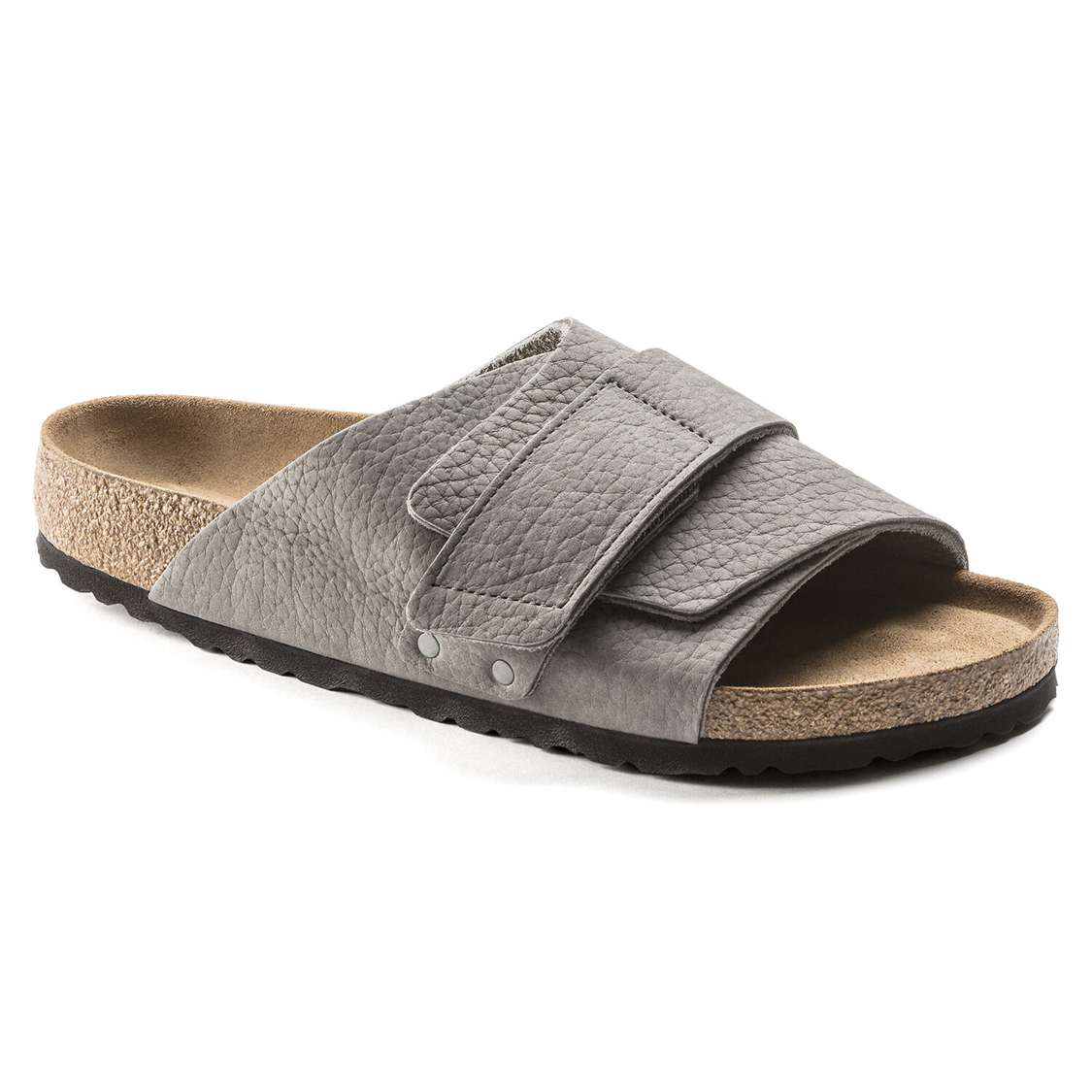 Birkenstock Kyoto Soft Footbed Nubuck Leather One Strap Sandals Grey | n9EtjyArhdF