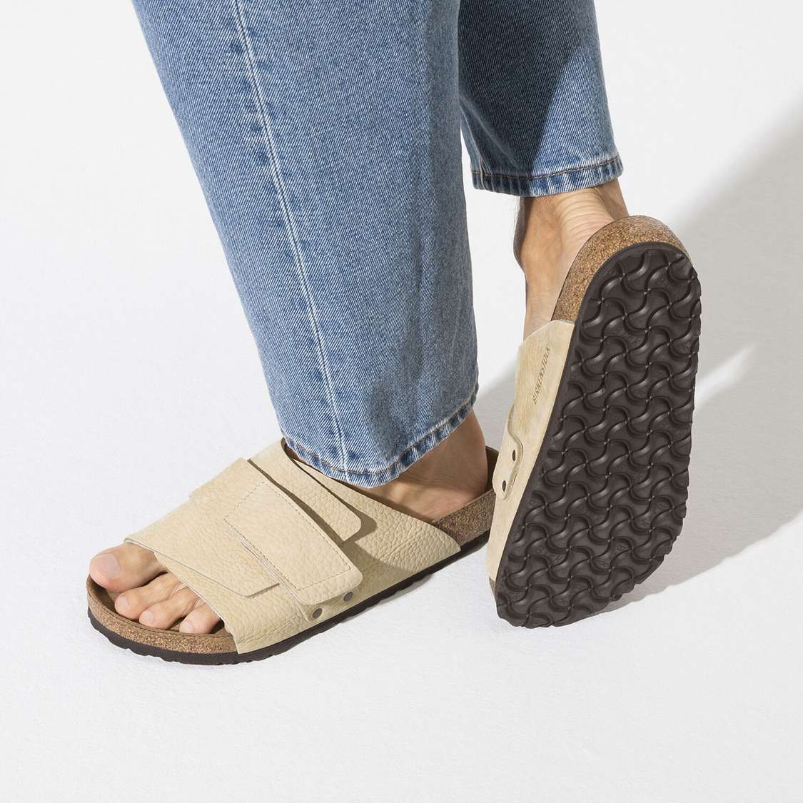 Birkenstock Kyoto Soft Footbed Nubuck Leather One Strap Sandals Yellow | rIEvsGsPy4F