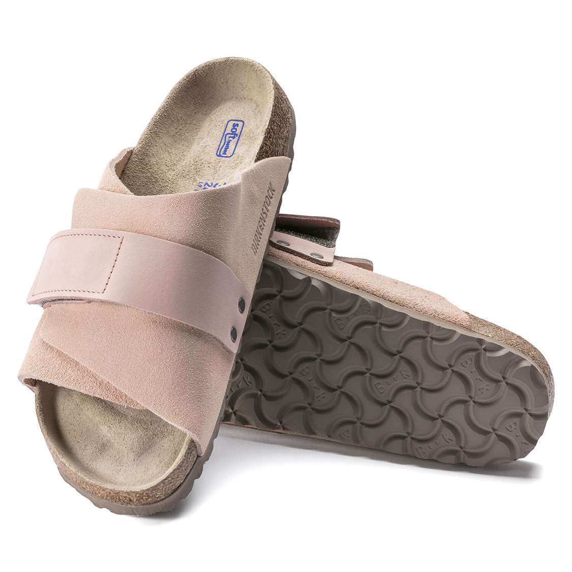 Birkenstock Kyoto Soft Footbed Nubuck/Suede Leather One Strap Sandals Pink | ATvNGB1RlTU