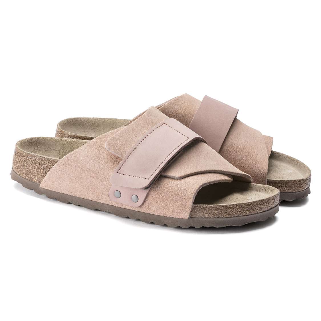 Birkenstock Kyoto Soft Footbed Nubuck/Suede Leather One Strap Sandals Pink | ATvNGB1RlTU