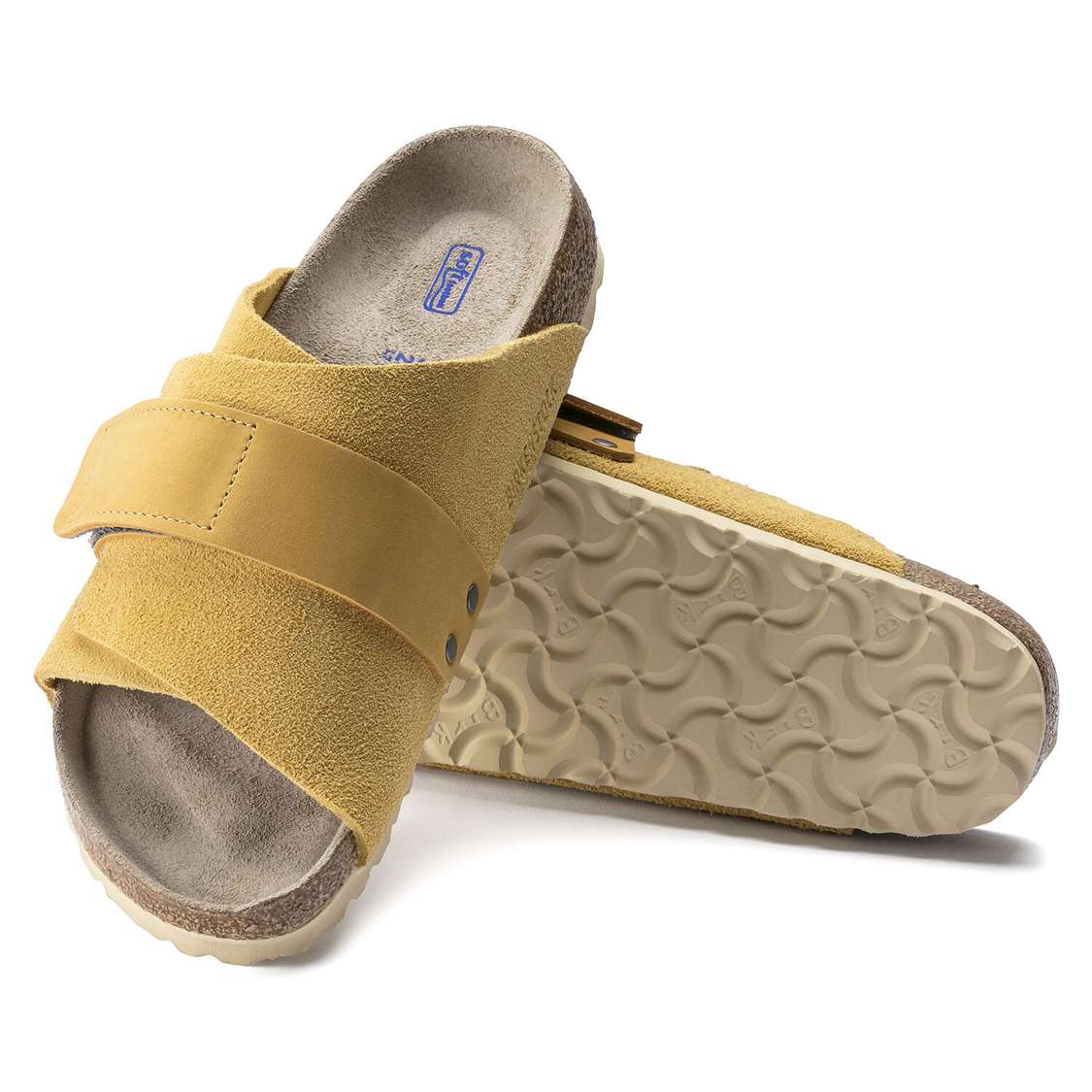 Birkenstock Kyoto Soft Footbed Nubuck/Suede Leather One Strap Sandals Yellow | YZQ8JZDa5Hj