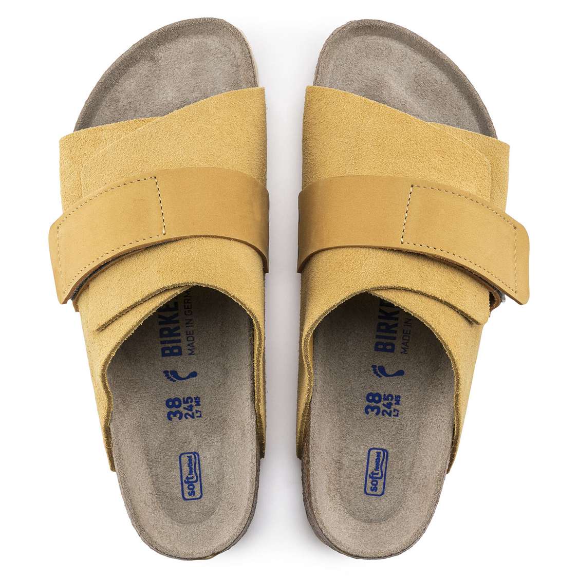 Birkenstock Kyoto Soft Footbed Nubuck/Suede Leather One Strap Sandals Yellow | YZQ8JZDa5Hj