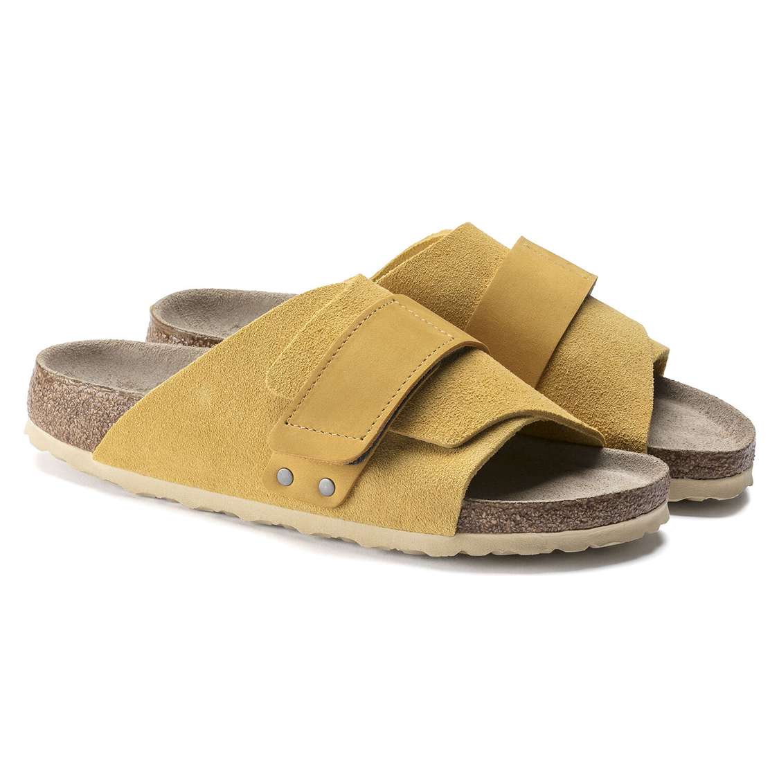 Birkenstock Kyoto Soft Footbed Nubuck/Suede Leather One Strap Sandals Yellow | YZQ8JZDa5Hj