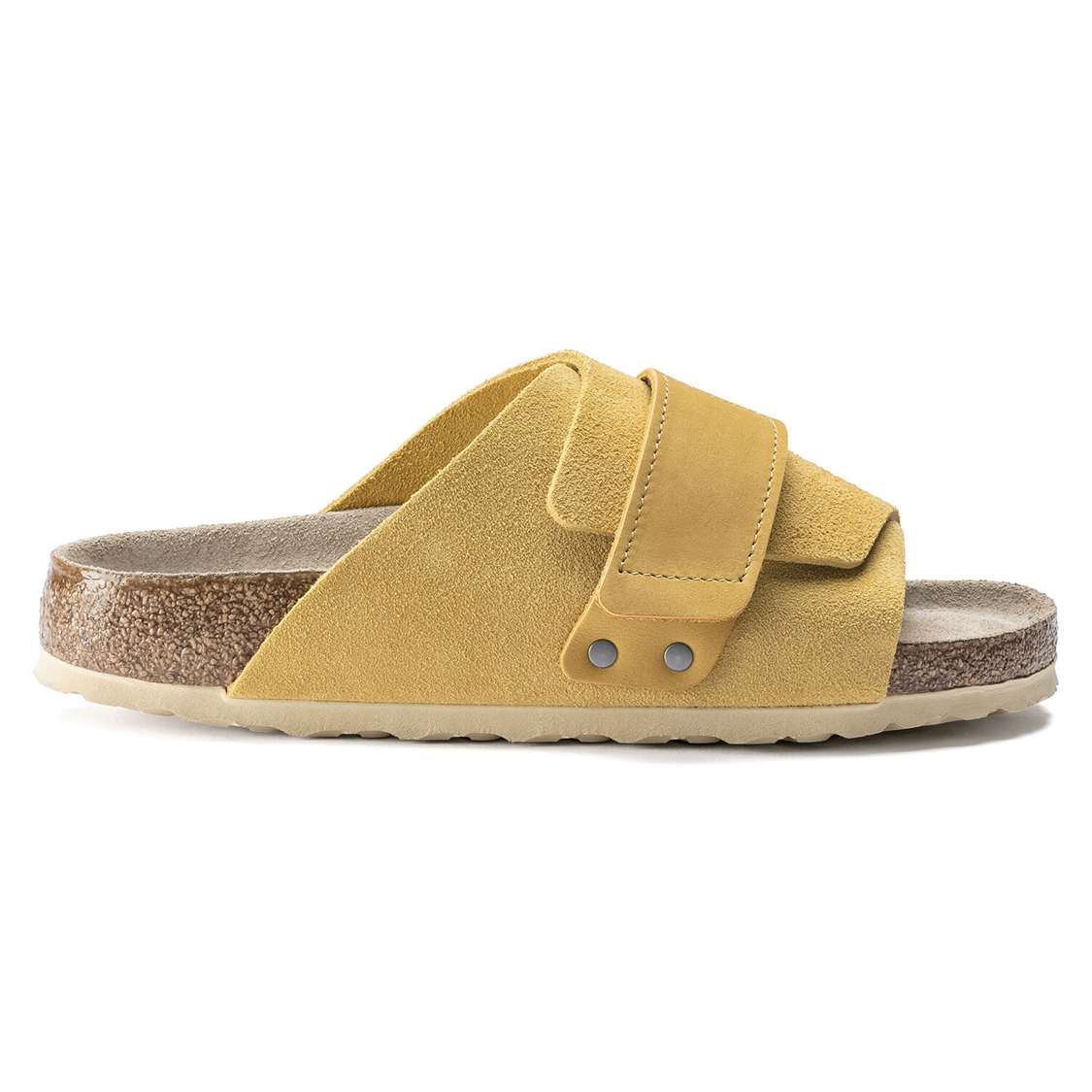 Birkenstock Kyoto Soft Footbed Nubuck/Suede Leather One Strap Sandals Yellow | uwa1nJBQHNd