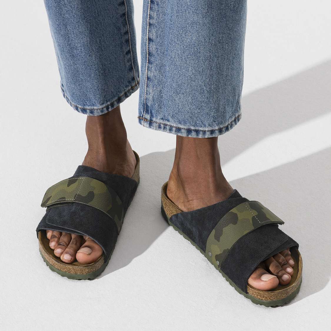 Birkenstock Kyoto Suede Leather/Birko-Flor One Strap Sandals Blue | jiL5D3AmuTo