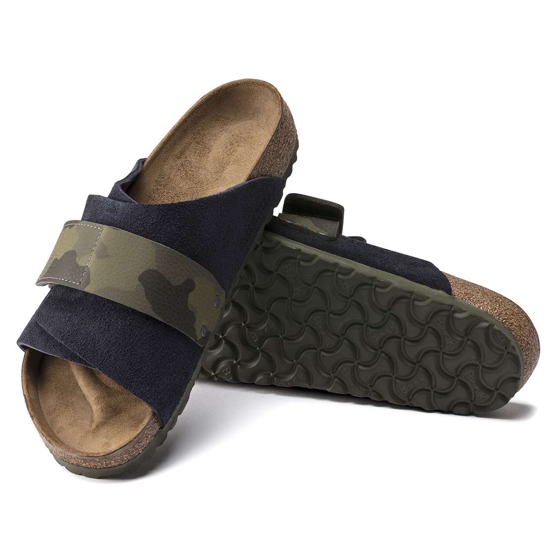 Birkenstock Kyoto Suede Leather/Birko-Flor One Strap Sandals Blue | jiL5D3AmuTo