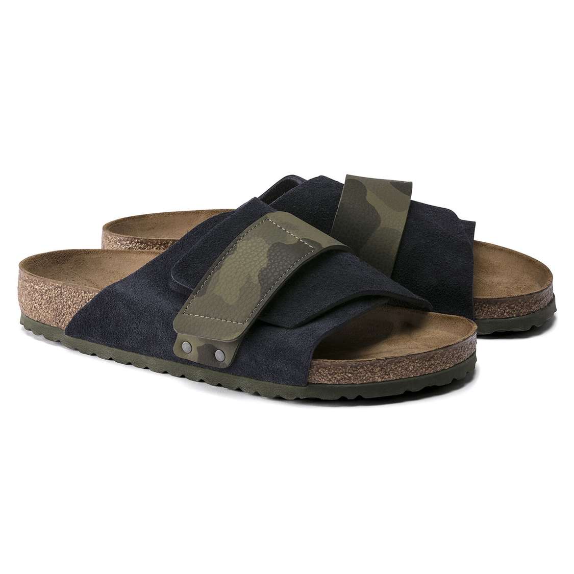 Birkenstock Kyoto Suede Leather/Birko-Flor One Strap Sandals Blue | jiL5D3AmuTo