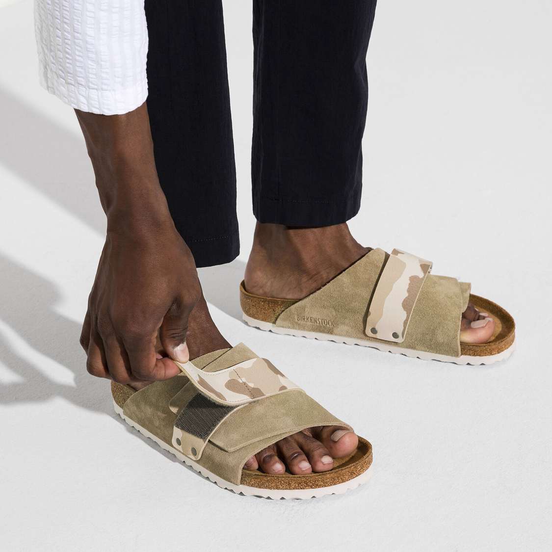 Birkenstock Kyoto Suede Leather/Birko-Flor One Strap Sandals Grey | wl3FF6vu9hR