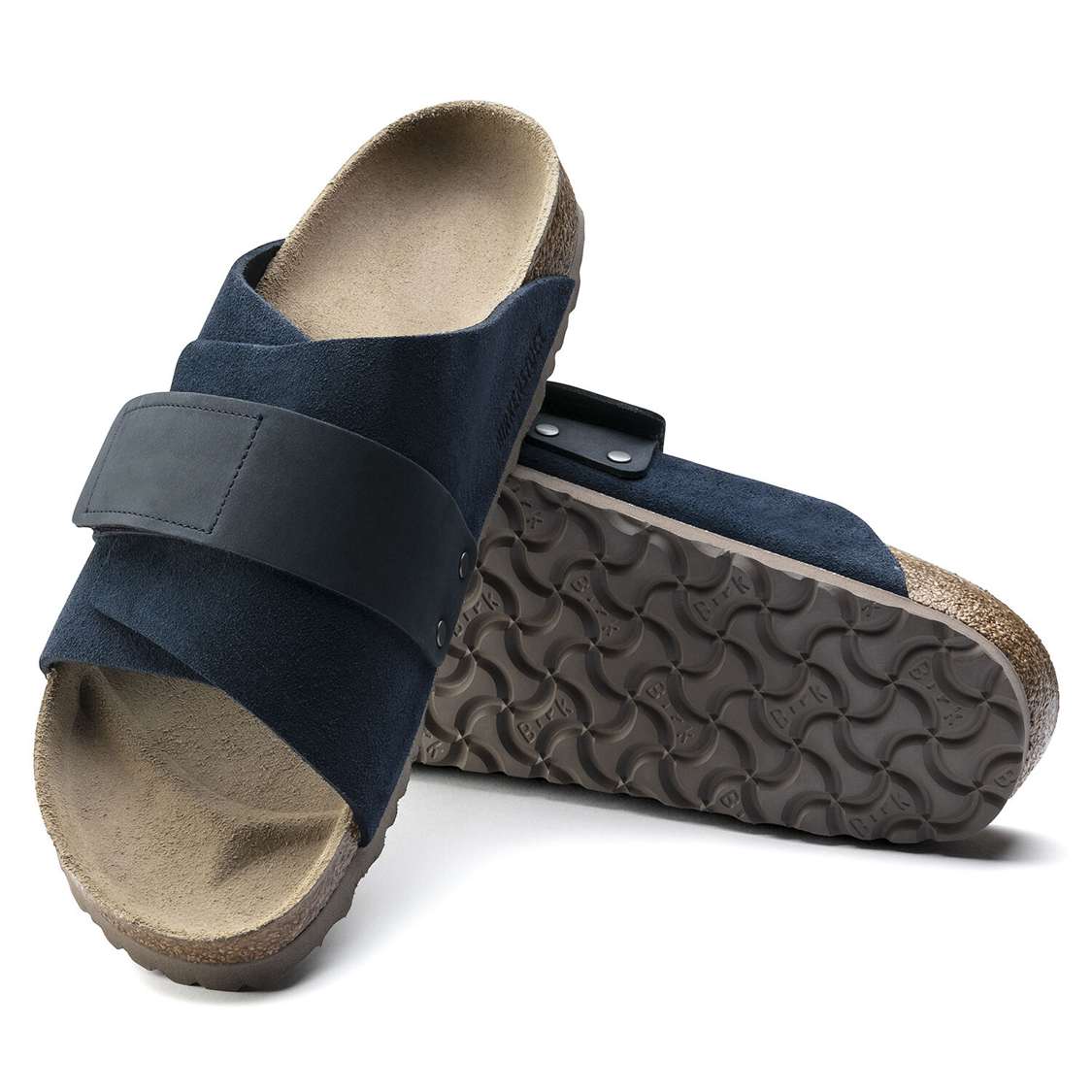 Birkenstock Kyoto Suede Leather One Strap Sandals Navy | 137dYuy8rmf