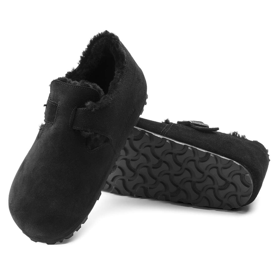 Birkenstock London Shearling Suede Leather Low Shoes Black | qQEuhIrdPdj