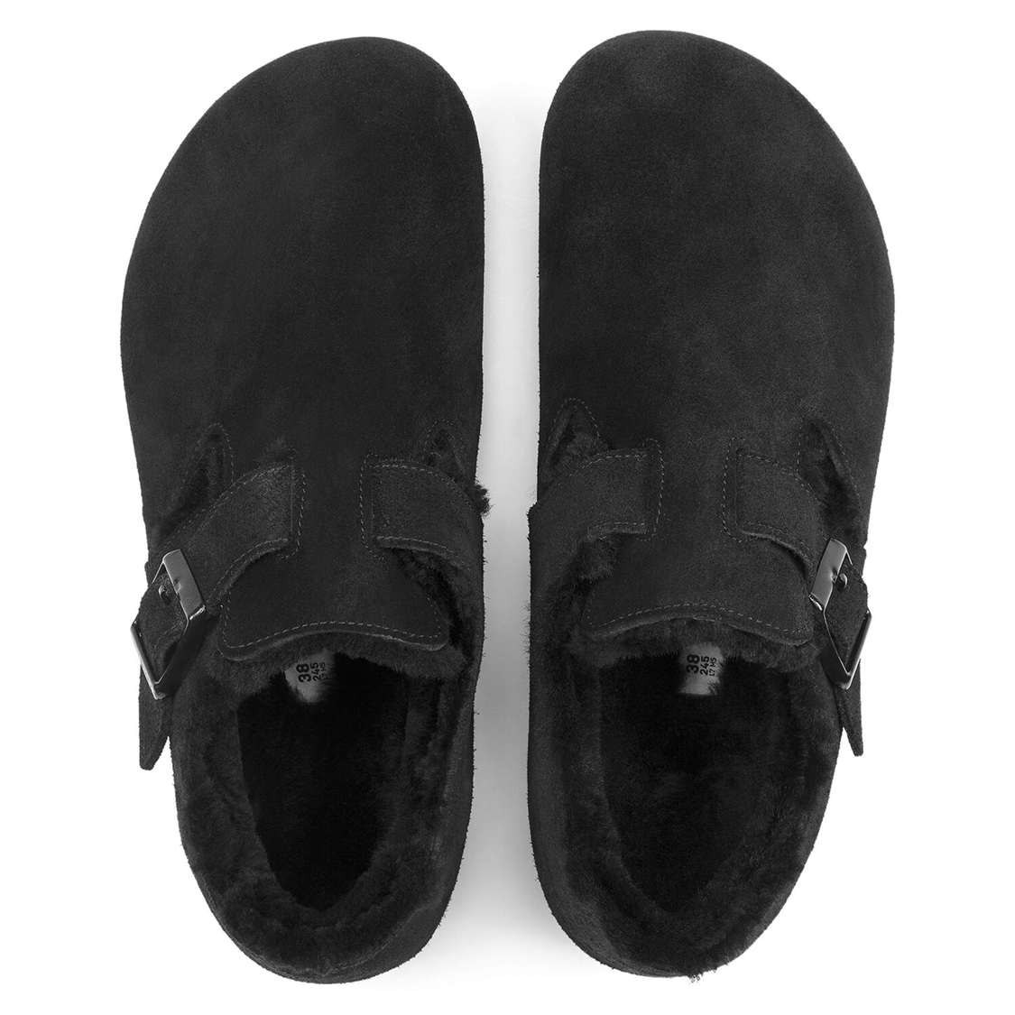 Birkenstock London Shearling Suede Leather Low Shoes Black | qQEuhIrdPdj