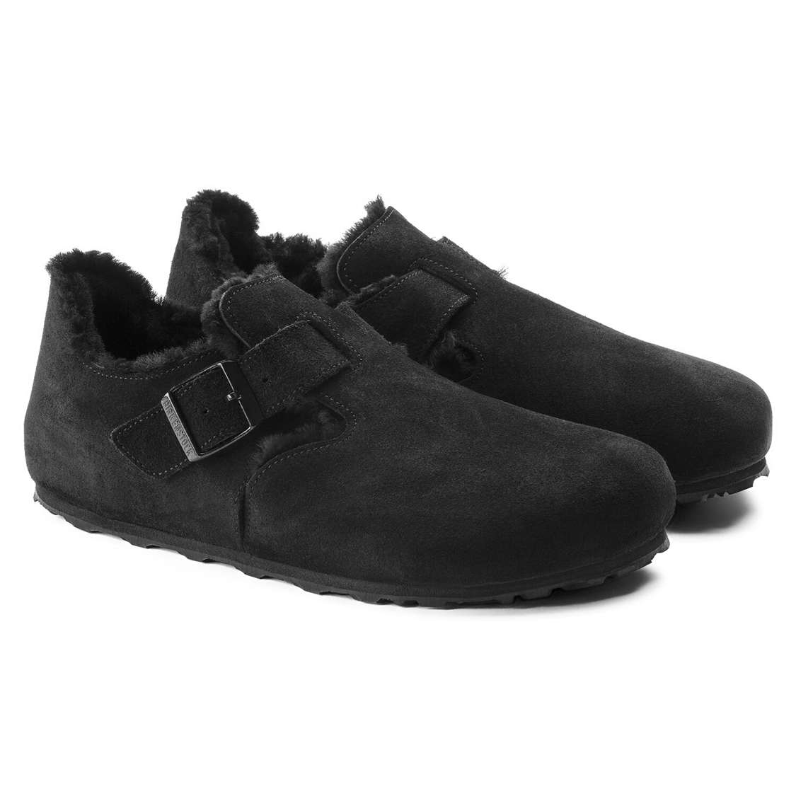 Birkenstock London Shearling Suede Leather Low Shoes Black | qQEuhIrdPdj