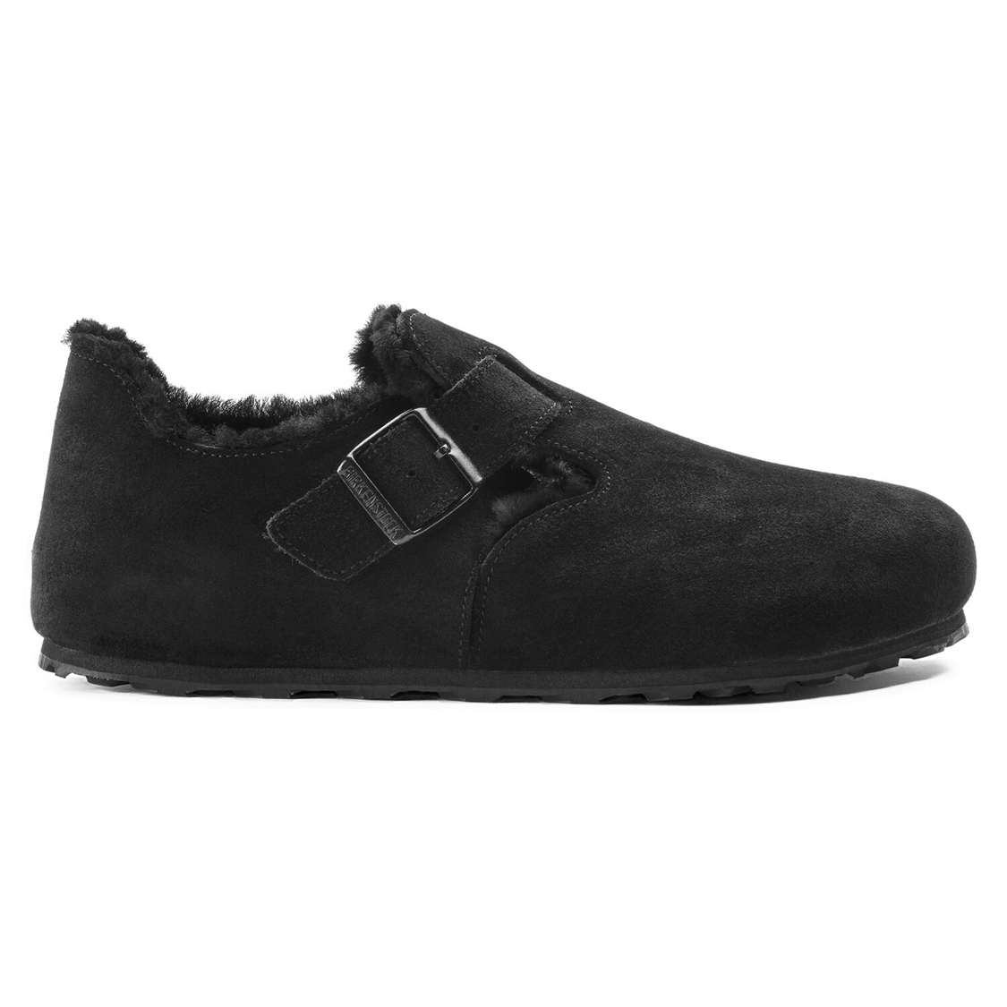 Birkenstock London Shearling Suede Leather Low Shoes Black | qQEuhIrdPdj